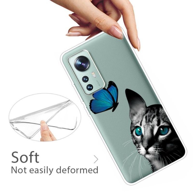 Etui do Xiaomi 12 Pro Anti-fall Niebieski Motyl Kot