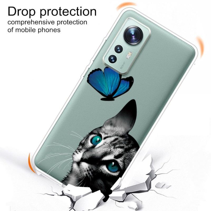 Etui do Xiaomi 12 Pro Anti-fall Niebieski Motyl Kot