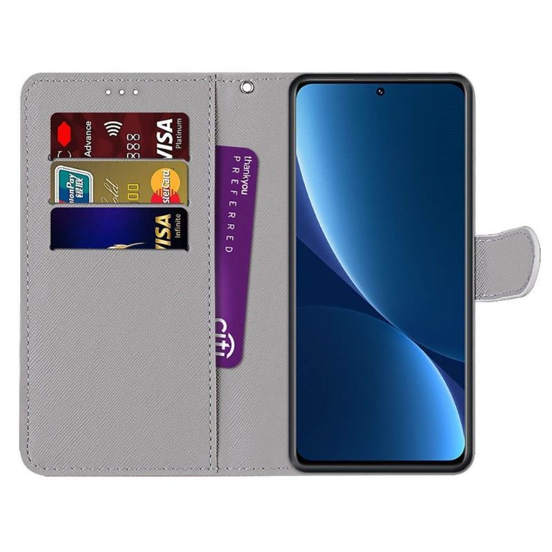 Etui Folio do Xiaomi 12 Pro Classic Zielone I Różowe Liście