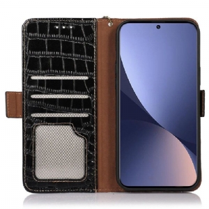 Etui Folio do Xiaomi 12 Pro Croco Look Z Prawdziwej Skóry