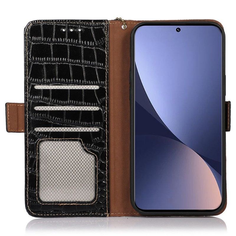 Etui Folio do Xiaomi 12 Pro Croco Look Z Prawdziwej Skóry