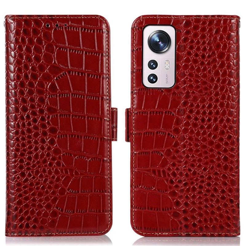 Etui Folio do Xiaomi 12 Pro Croco Look Z Prawdziwej Skóry