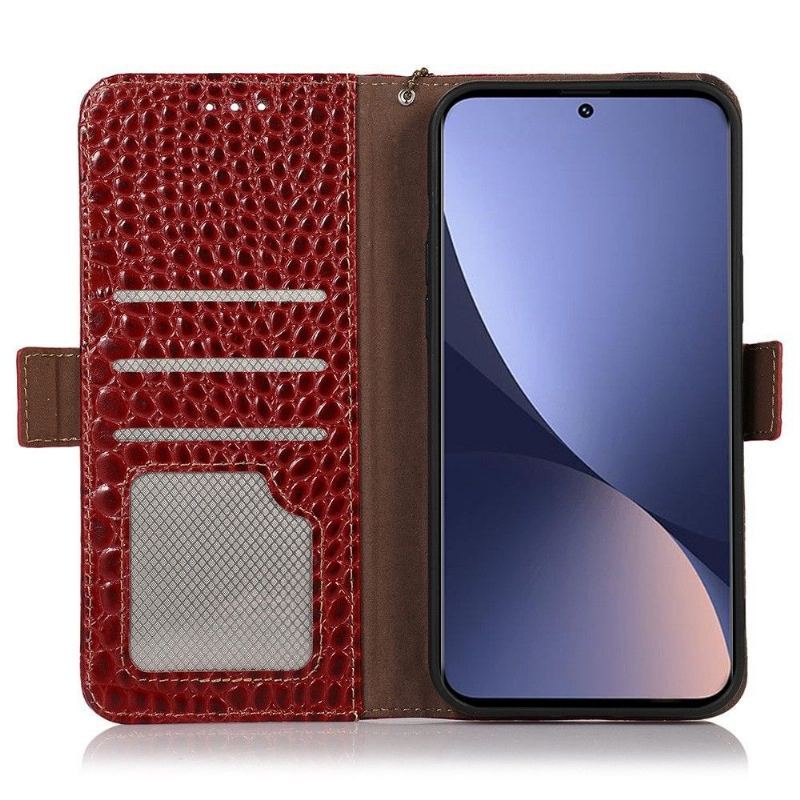 Etui Folio do Xiaomi 12 Pro Croco Look Z Prawdziwej Skóry