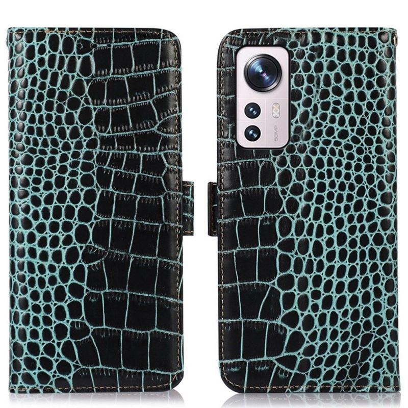 Etui Folio do Xiaomi 12 Pro Croco Look Z Prawdziwej Skóry