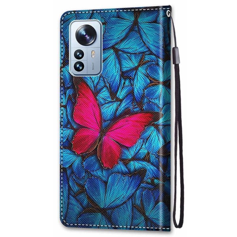 Etui Folio do Xiaomi 12 Pro Niebieskie I Różowe Motyle