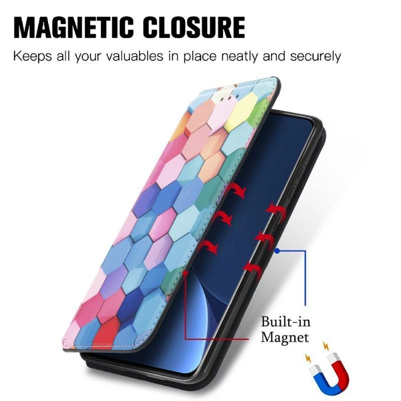 Etui Folio do Xiaomi 12 Pro Skórzany Futerał Kolorowa Klapka O Strukturze Plastra Miodu