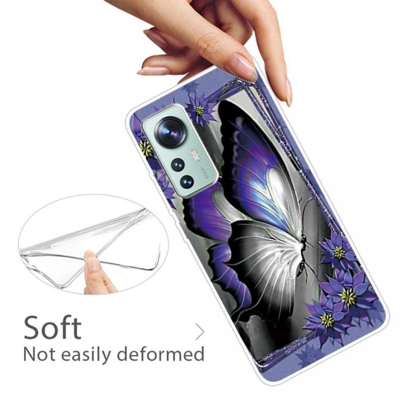 Futerały do Xiaomi 12 Pro Szary I Fioletowy Motyl