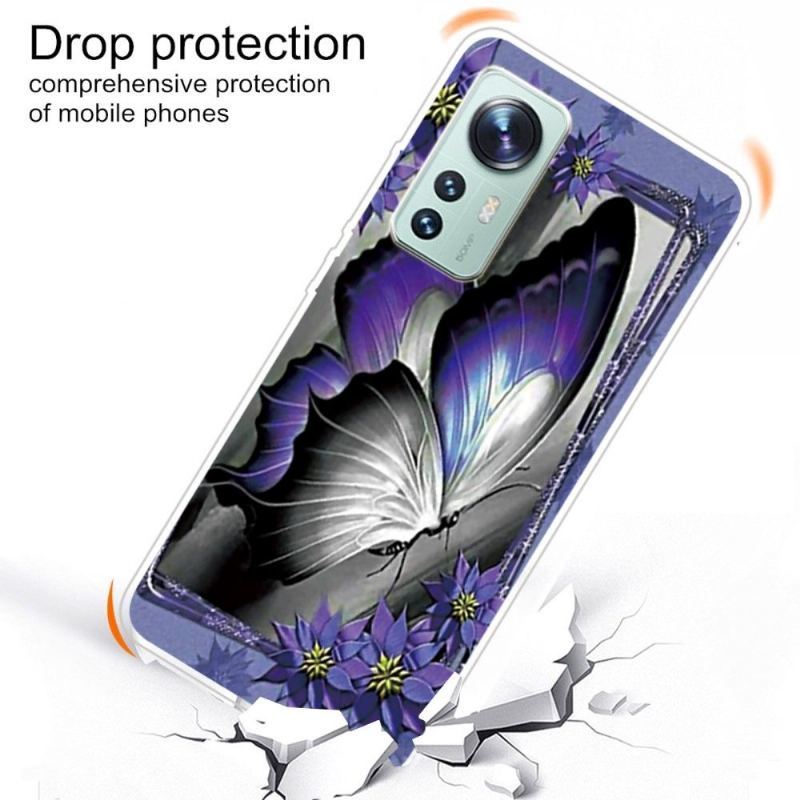 Futerały do Xiaomi 12 Pro Szary I Fioletowy Motyl