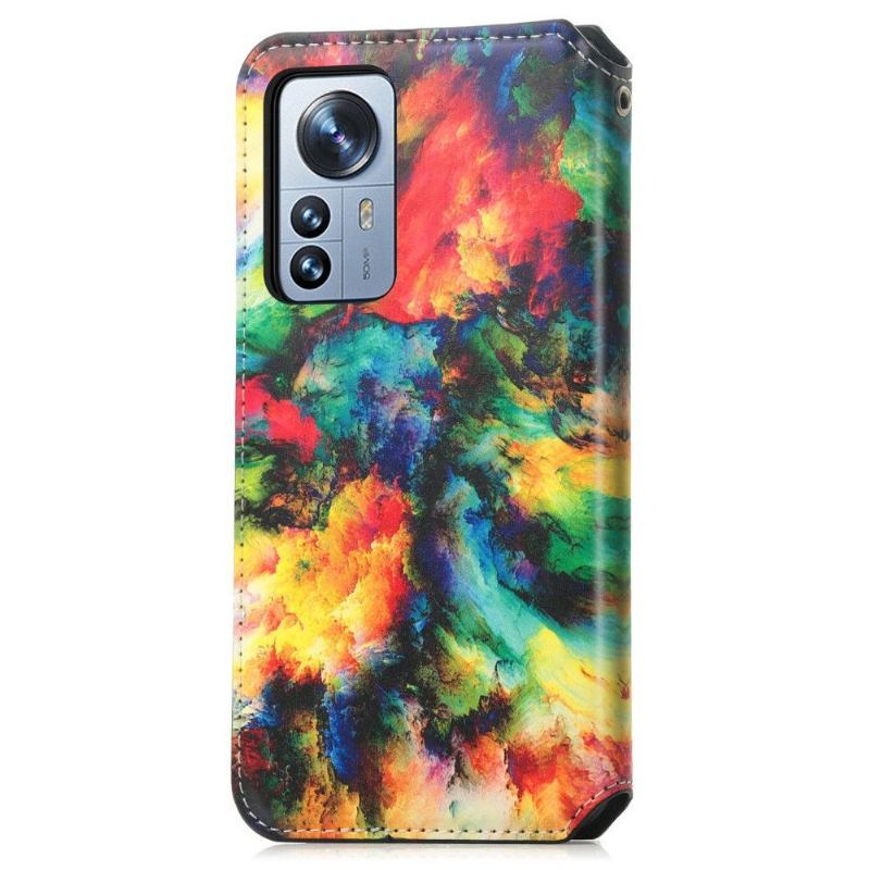 Skórzany Futerał do Xiaomi 12 Pro Anti-fall Etui Folio Iridescent Cloud Flip Flap