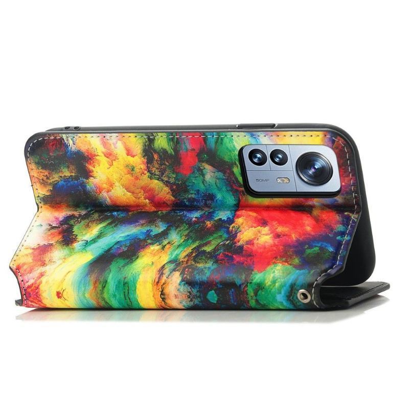 Skórzany Futerał do Xiaomi 12 Pro Anti-fall Etui Folio Iridescent Cloud Flip Flap