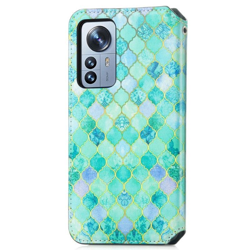 Skórzany Futerał do Xiaomi 12 Pro Etui Folio Arabesque Flip Flap