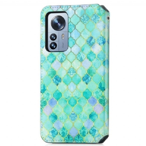 Skórzany Futerał do Xiaomi 12 Pro Etui Folio Arabesque Flip Flap