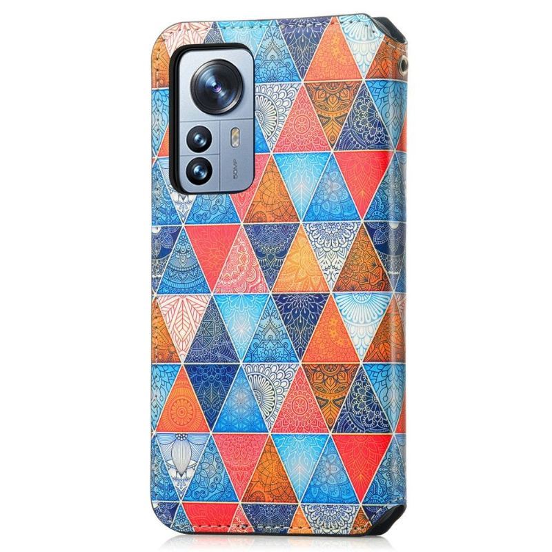 Skórzany Futerał do Xiaomi 12 Pro Etui Folio Flap Flip Mandala Kalejdoskop