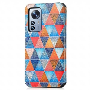 Skórzany Futerał do Xiaomi 12 Pro Etui Folio Flap Flip Mandala Kalejdoskop