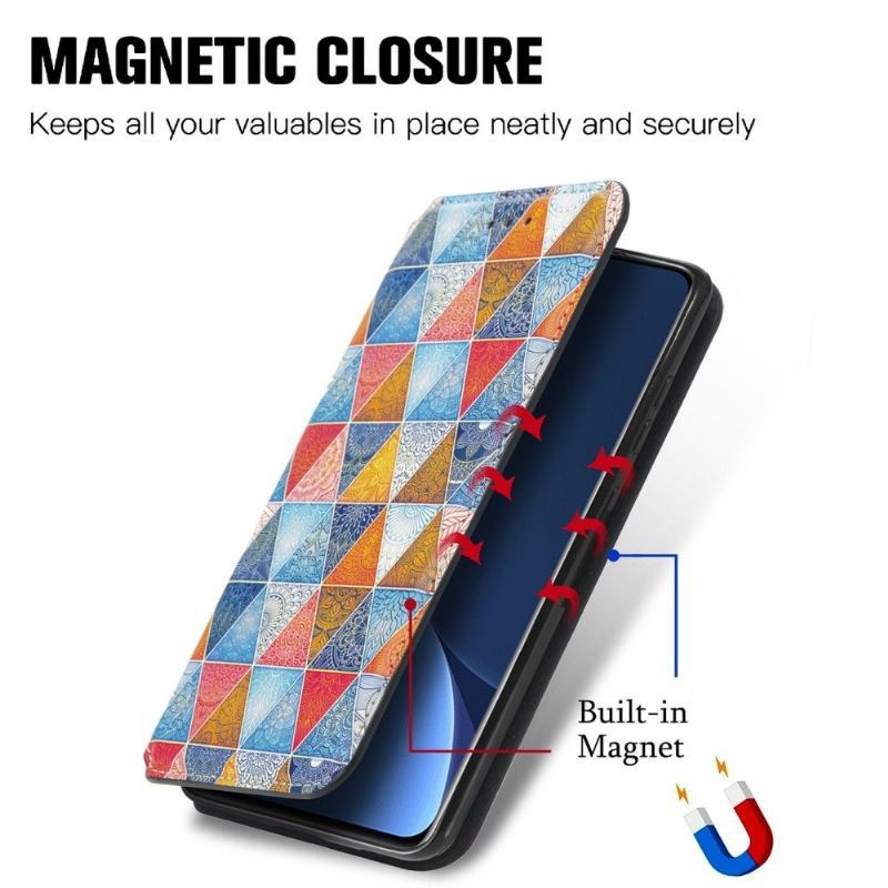 Skórzany Futerał do Xiaomi 12 Pro Etui Folio Flap Flip Mandala Kalejdoskop