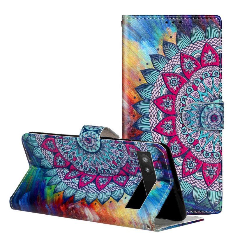 Etui Folio do Google Pixel 7A z Łańcuch Kolorowa Mandala Z Paskami