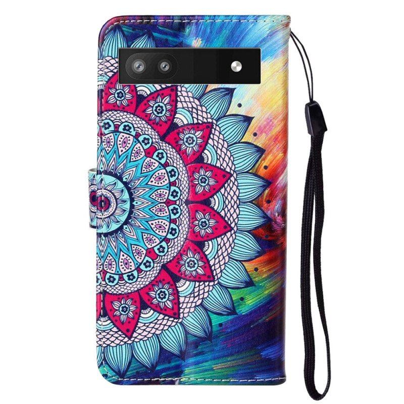 Etui Folio do Google Pixel 7A z Łańcuch Kolorowa Mandala Z Paskami