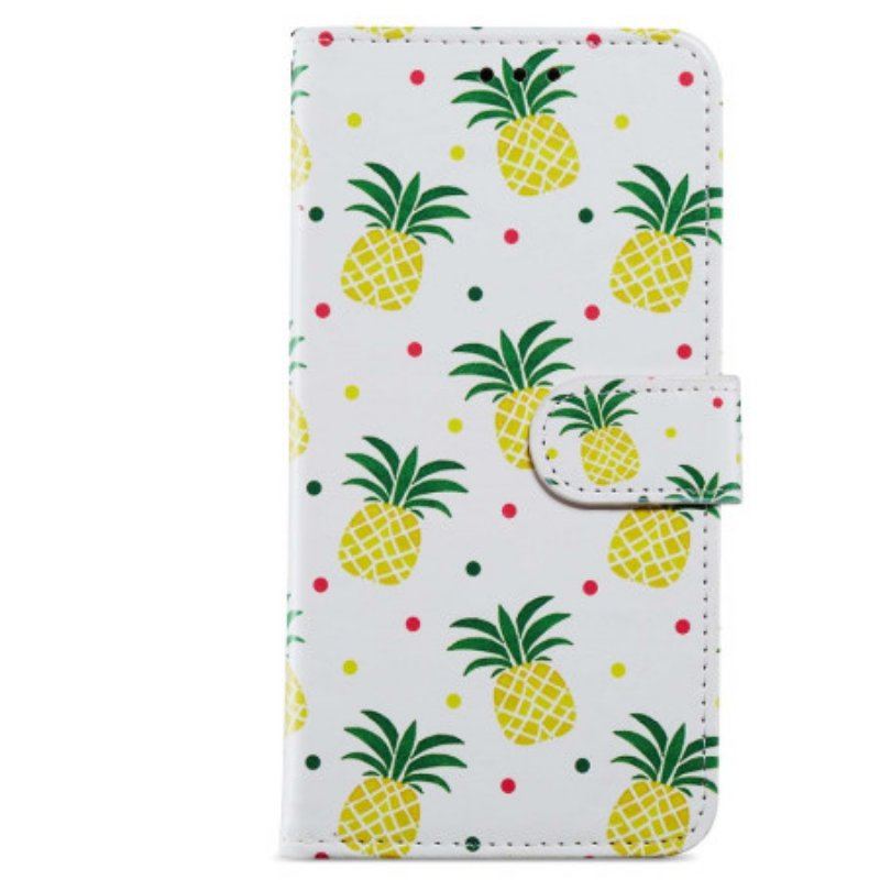 Skórzany Futerał do Google Pixel 7A z Łańcuch Paskowaty Ananas